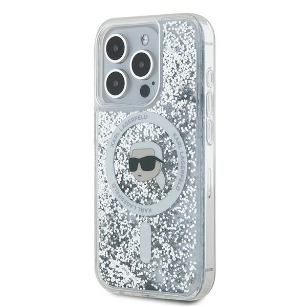 Θήκη MagSafe για Apple iPhone 15 Pro Max, Karl Lagerfeld, Liquid Glitter Karl's Head, Διαφανής