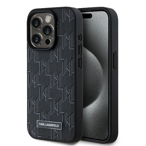MagSafe Case for Apple iPhone 15 Pro Max, Karl Lagerfeld, Monogram Metal Logo, Black