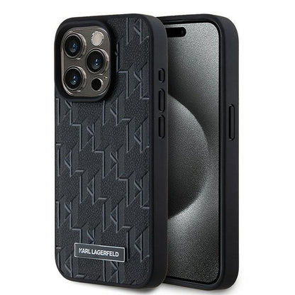 MagSafe Case for Apple iPhone 15 Pro Max, Karl Lagerfeld, Monogram Metal Logo, Black
