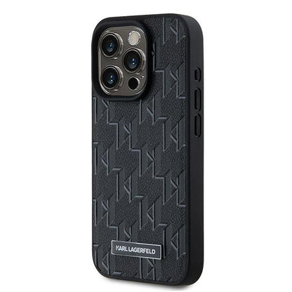 MagSafe Case for Apple iPhone 15 Pro Max, Karl Lagerfeld, Monogram Metal Logo, Black