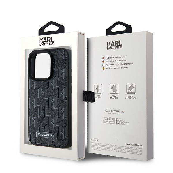 MagSafe Case for Apple iPhone 15 Pro Max, Karl Lagerfeld, Monogram Metal Logo, Black