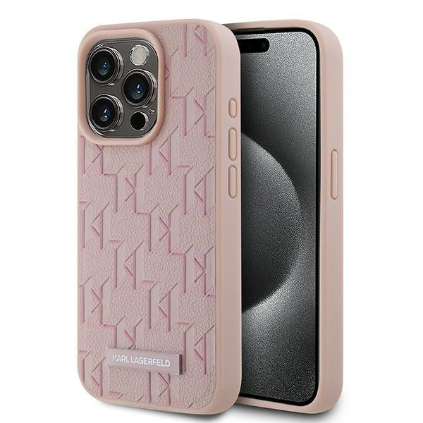 Θήκη MagSafe για Apple iPhone 15 Pro Max, Karl Lagerfeld, Monogram Metal Logo, Ροζ