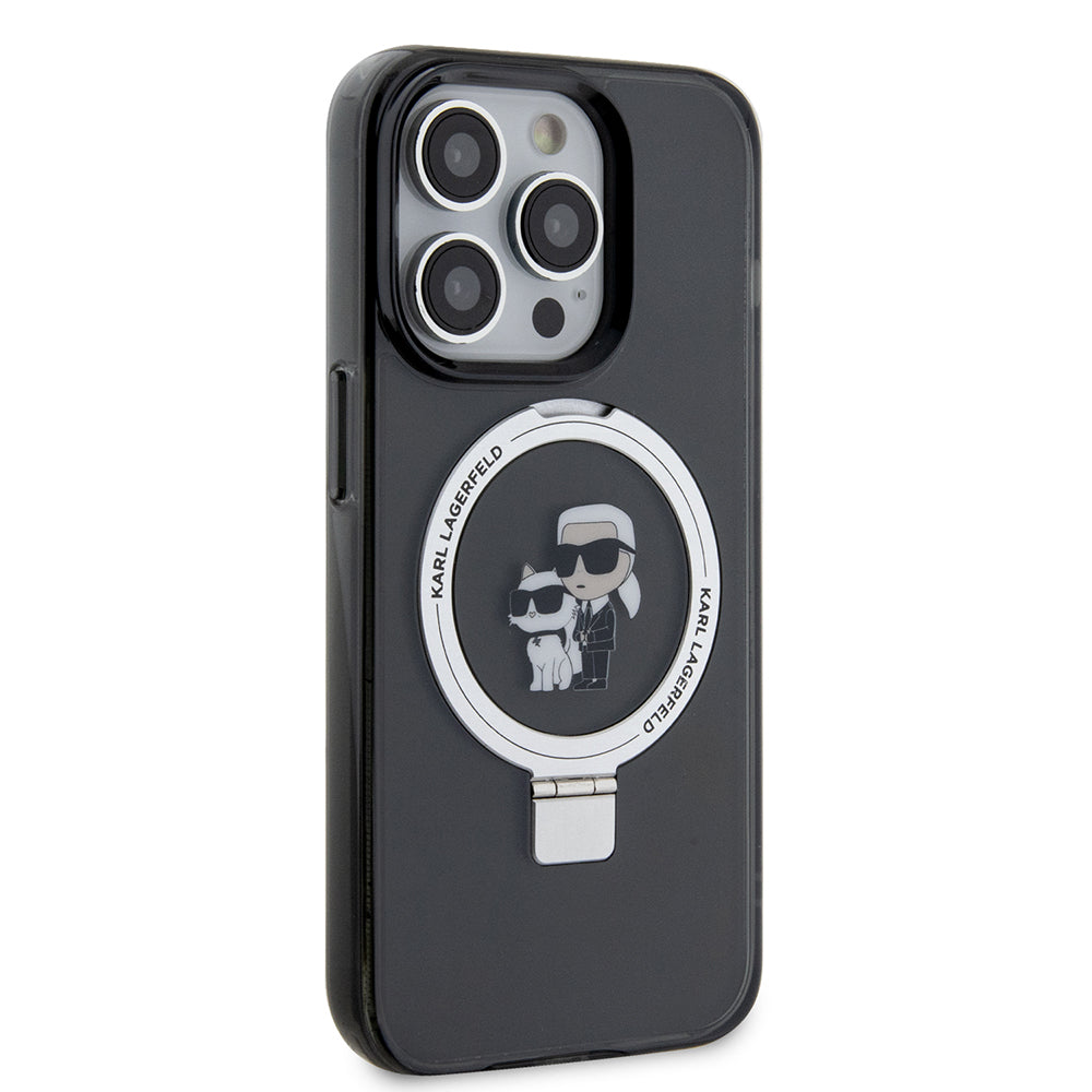 Θήκη MagSafe για Apple iPhone 15 Pro Max, Karl Lagerfeld, Ring Stand Karl & Choupette, Μαύρη
