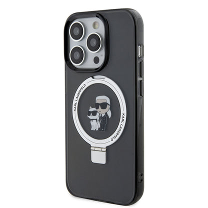 Θήκη MagSafe για Apple iPhone 15 Pro Max, Karl Lagerfeld, Ring Stand Karl & Choupette, Μαύρη
