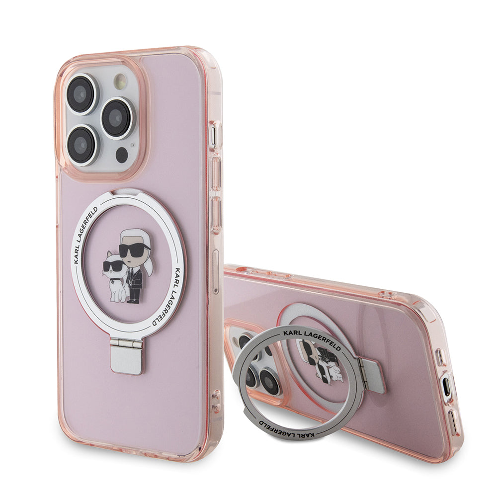 Θήκη MagSafe για Apple iPhone 15 Pro Max, Karl Lagerfeld, Ring Stand Karl & Choupette, Ροζ