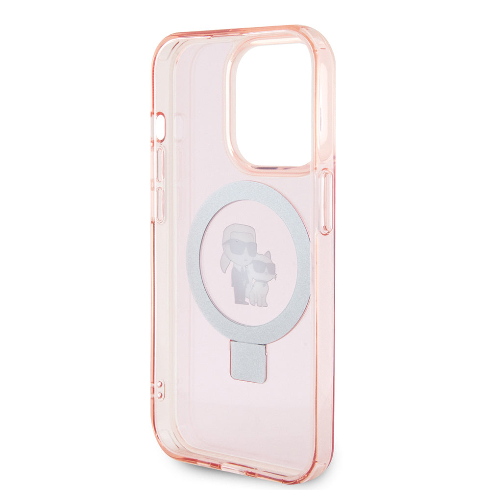 Θήκη MagSafe για Apple iPhone 15 Pro Max, Karl Lagerfeld, Ring Stand Karl & Choupette, Ροζ