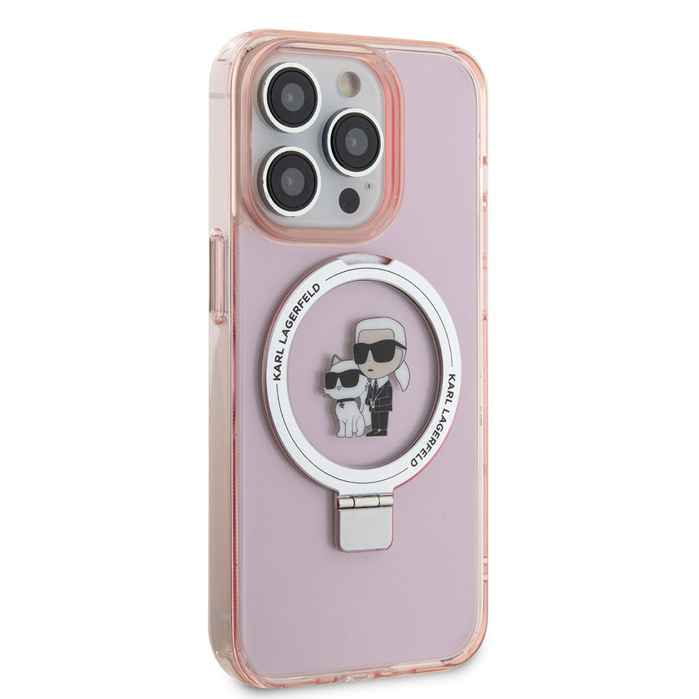 Θήκη MagSafe για Apple iPhone 15 Pro Max, Karl Lagerfeld, Ring Stand Karl & Choupette, Ροζ