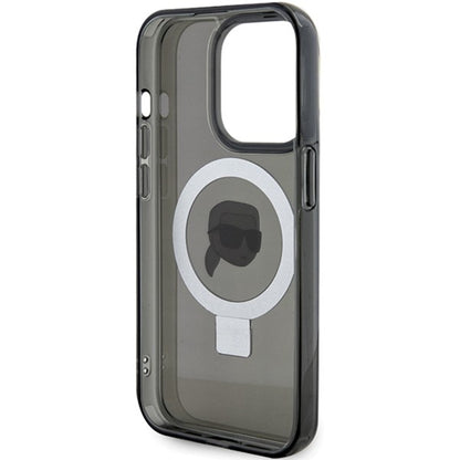 MagSafe Case for Apple iPhone 15 Pro Max, Karl Lagerfeld, Ring Stand Karl's Head, Black