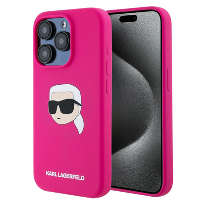 Θήκη MagSafe για Apple iPhone 15 Pro Max, Karl Lagerfeld, Σιλικόνη Karl's Head, Φούξια