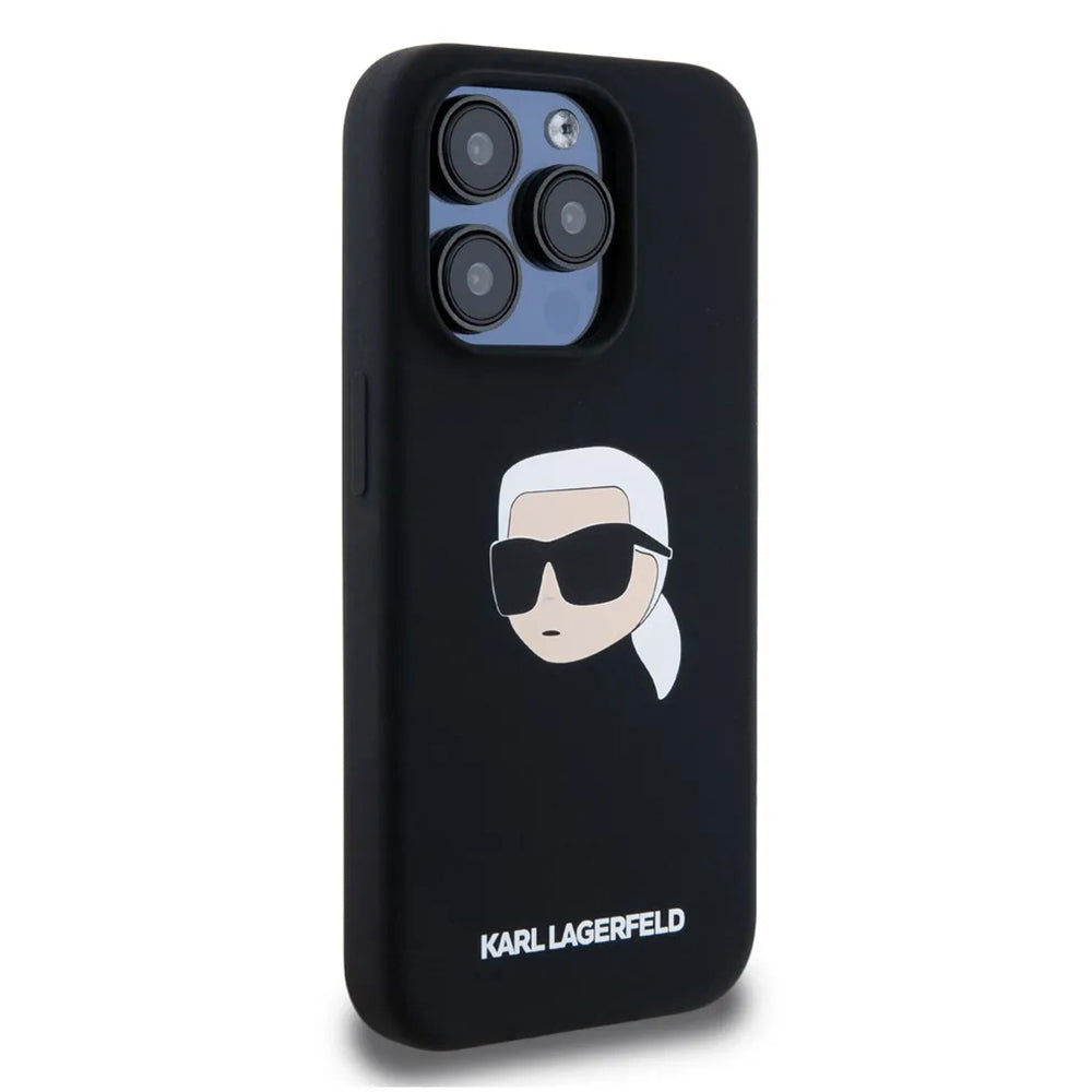 Θήκη MagSafe για Apple iPhone 15 Pro Max, Karl Lagerfeld, Σιλικόνη Karl's Head, Μαύρη