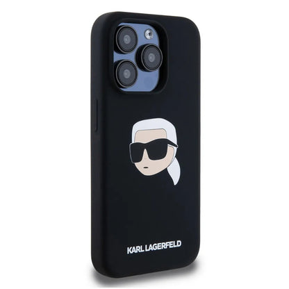 Θήκη MagSafe για Apple iPhone 15 Pro Max, Karl Lagerfeld, Σιλικόνη Karl's Head, Μαύρη