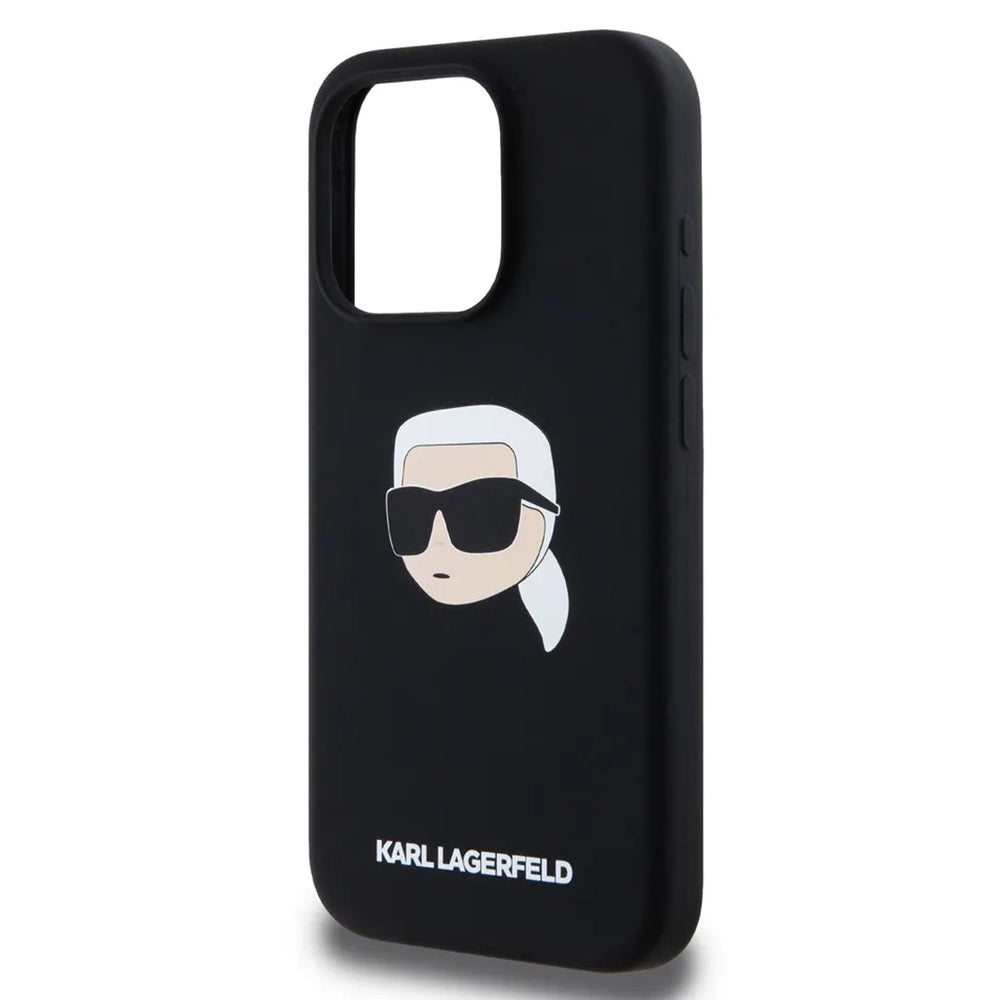 Θήκη MagSafe για Apple iPhone 15 Pro Max, Karl Lagerfeld, Σιλικόνη Karl's Head, Μαύρη