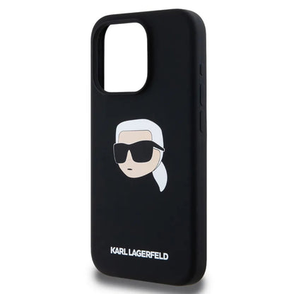 Θήκη MagSafe για Apple iPhone 15 Pro Max, Karl Lagerfeld, Σιλικόνη Karl's Head, Μαύρη