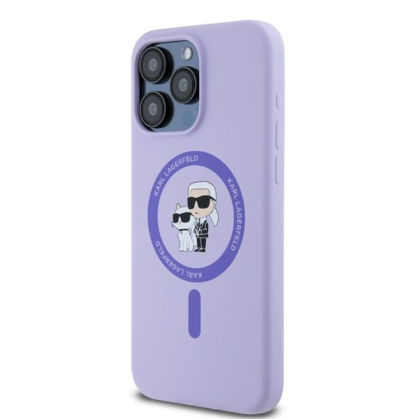 Θήκη MagSafe για Apple iPhone 15 Pro Max, Karl Lagerfeld, Silicone Ring Karl & Choupette, Μοβ