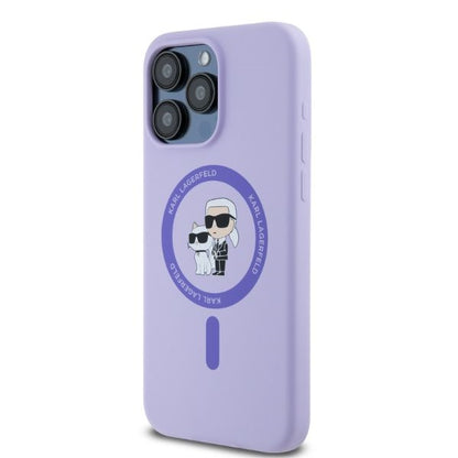 Θήκη MagSafe για Apple iPhone 15 Pro Max, Karl Lagerfeld, Silicone Ring Karl & Choupette, Μοβ