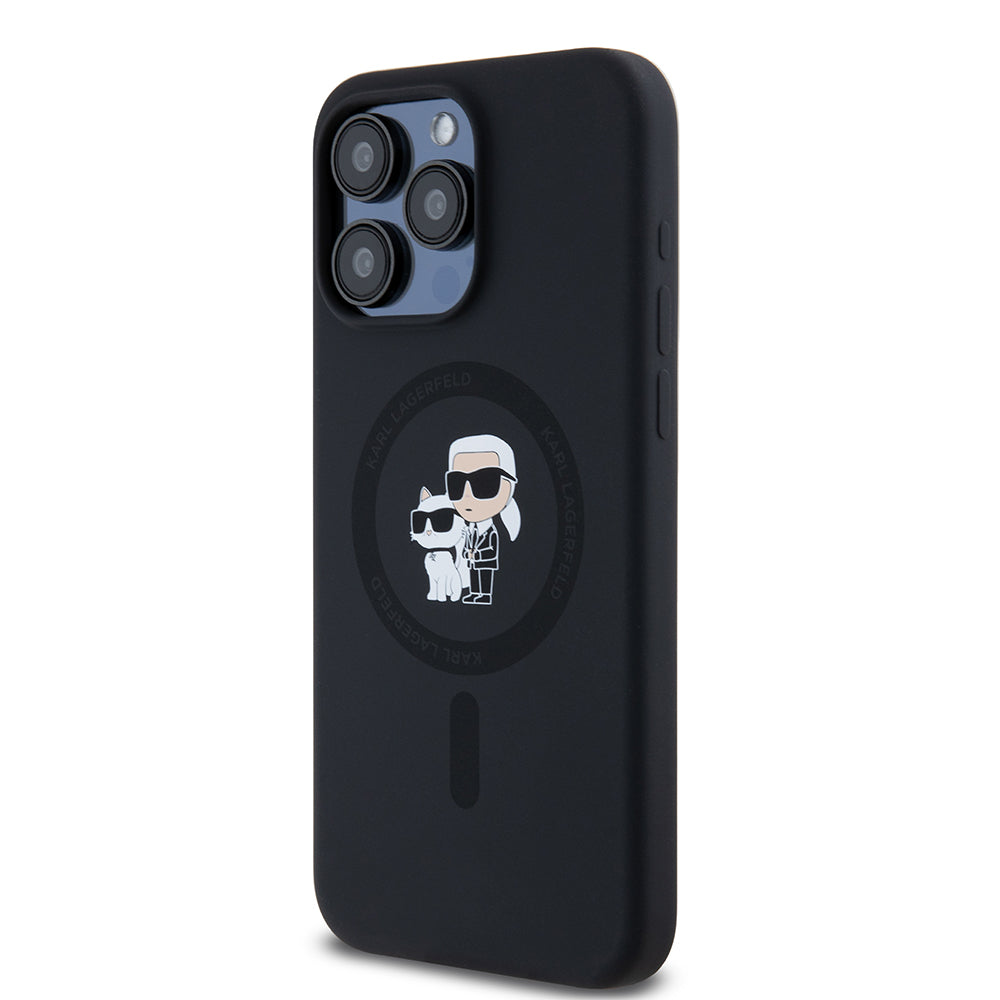 Θήκη MagSafe για Apple iPhone 15 Pro Max, Karl Lagerfeld, Silicone Ring Karl & Choupette, Μαύρη