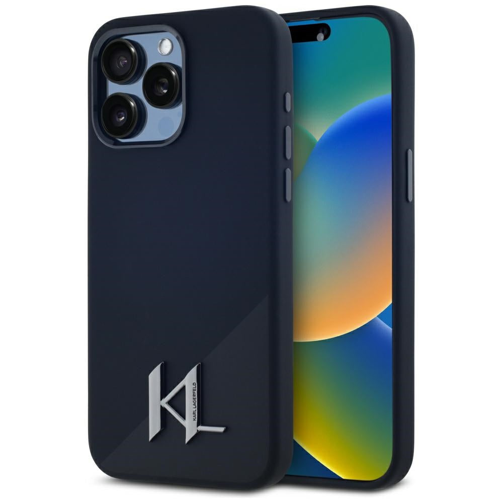 Θήκη MagSafe για Apple iPhone 15 Pro Max, Karl Lagerfeld, Silicone Shadow Metal Initial, Μαύρη