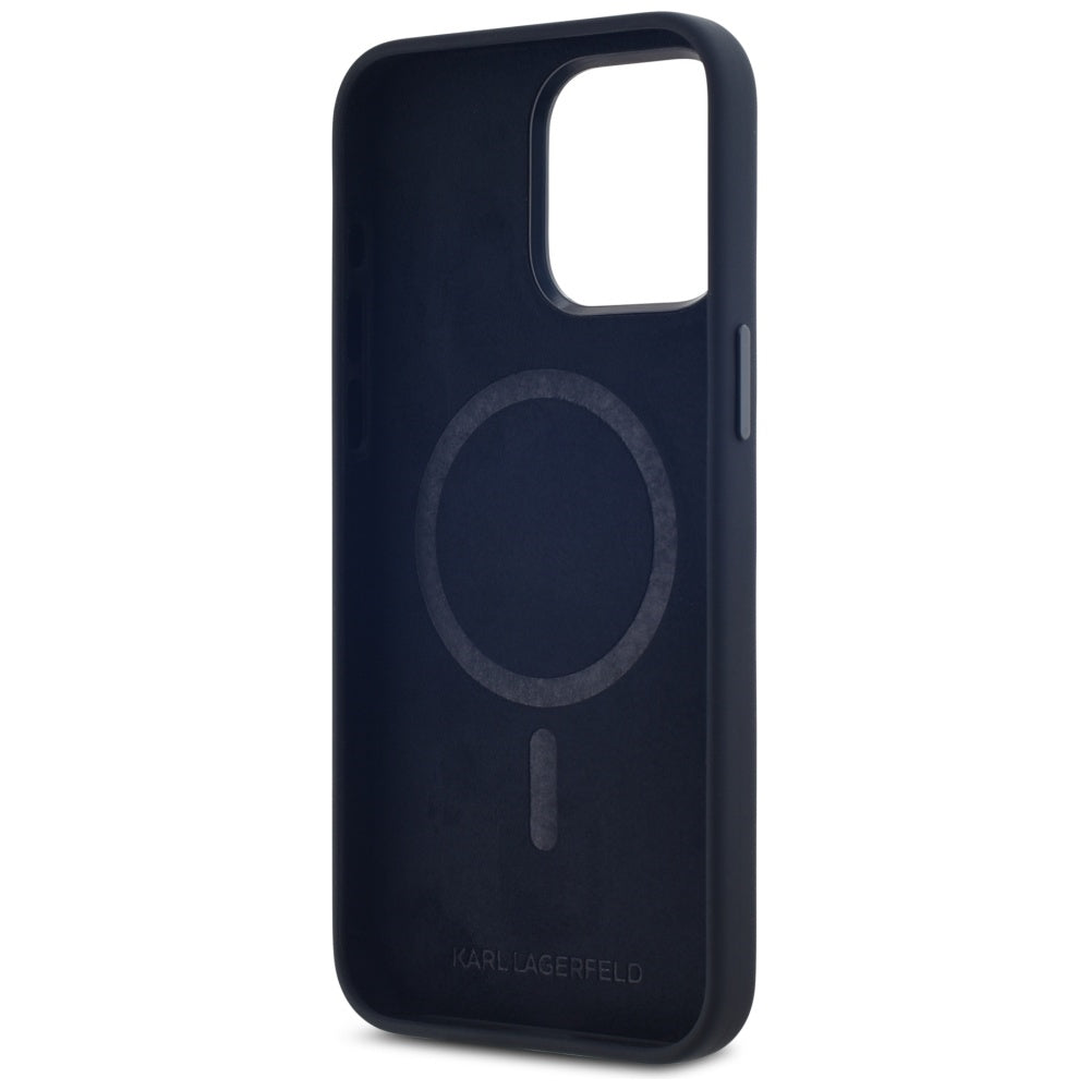 Θήκη MagSafe για Apple iPhone 15 Pro Max, Karl Lagerfeld, Silicone Shadow Metal Initial, Μαύρη