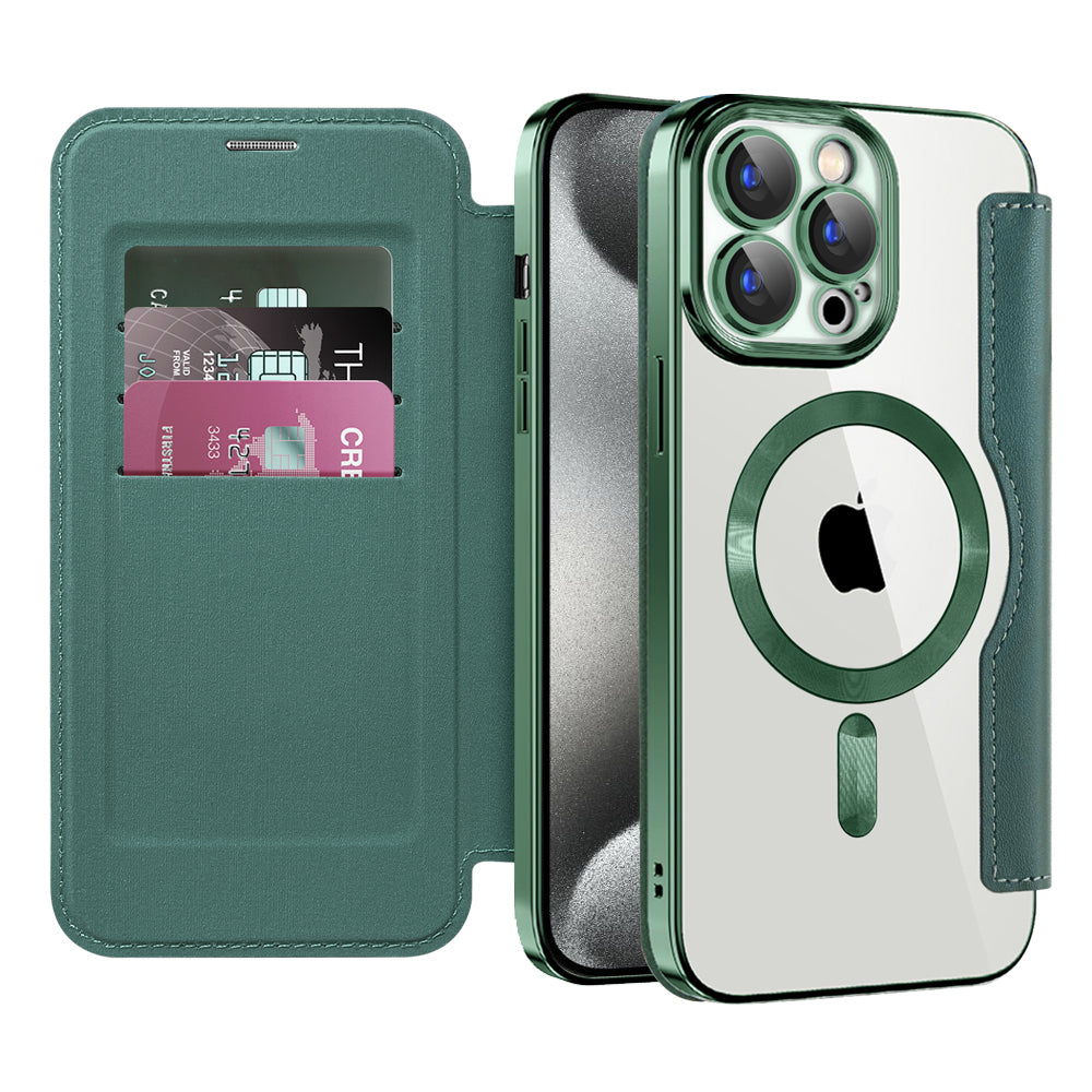 MagSafe Case for Apple iPhone 15 Pro Max, Techsuit, SmartMag Book, Green