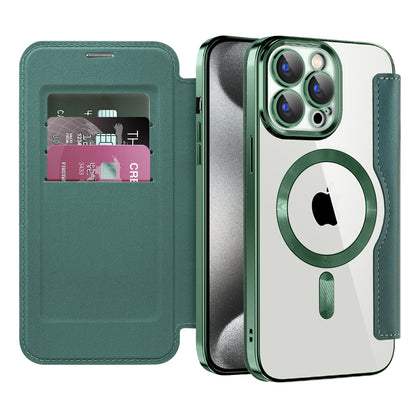 MagSafe Case for Apple iPhone 15 Pro Max, Techsuit, SmartMag Book, Green