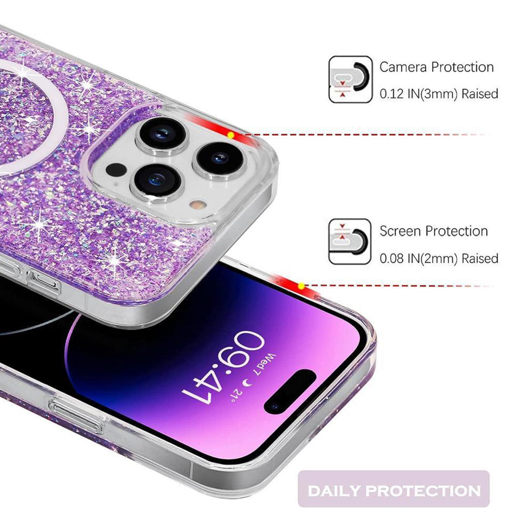 Θήκη MagSafe για Apple iPhone 15 Pro, Techsuit, Sparkly Glitter, Μωβ