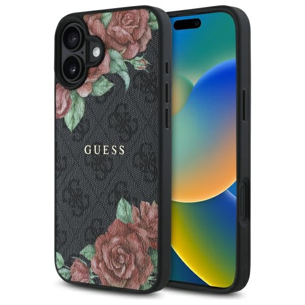 Θήκη MagSafe για Apple iPhone 16, Guess, 4G Flowers Print, Μαύρη