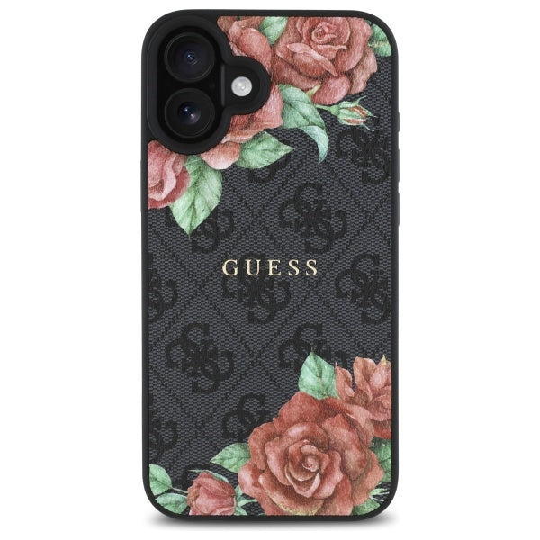 Θήκη MagSafe για Apple iPhone 16, Guess, 4G Flowers Print, Μαύρη