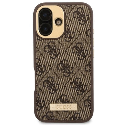 MagSafe Case for Apple iPhone 16, Guess, 4G Logo Plate, Brown