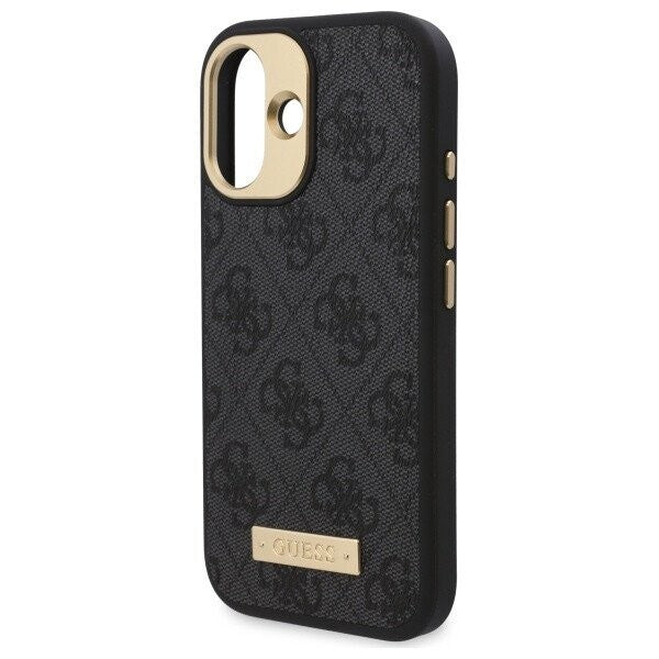 Θήκη MagSafe για Apple iPhone 16, Guess, 4G Logo Plate, Μαύρη