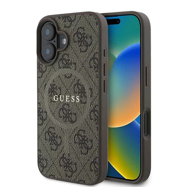 Θήκη MagSafe για Apple iPhone 16, Guess, 4G Ring Classic Logo, Καφέ
