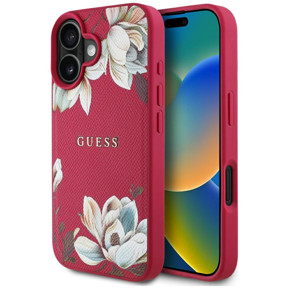 Θήκη MagSafe για Apple iPhone 16, Guess, Grained Flowers, Φούξια