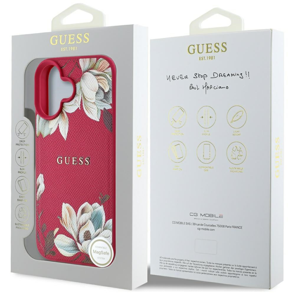 Θήκη MagSafe για Apple iPhone 16, Guess, Grained Flowers, Φούξια