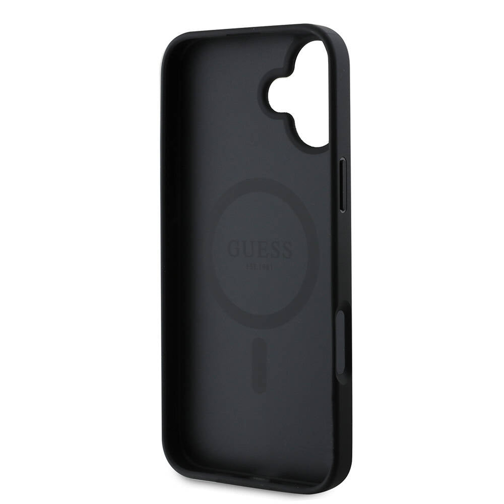 MagSafe Case for Apple iPhone 16, Guess, Grained Gold Ring, Black