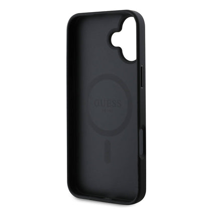 MagSafe Case for Apple iPhone 16, Guess, Grained Gold Ring, Black