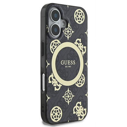 MagSafe Case for Apple iPhone 16, Guess, IML 4G Peony, Black