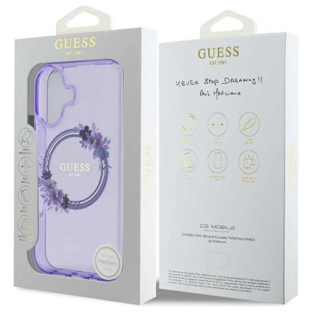 Θήκη MagSafe για Apple iPhone 16, Guess, IML Flowers Wreath, Ροζ