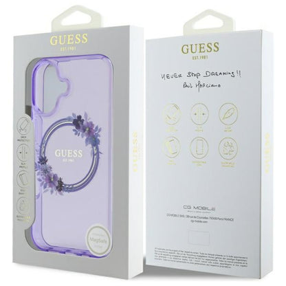 Θήκη MagSafe για Apple iPhone 16, Guess, IML Flowers Wreath, Ροζ