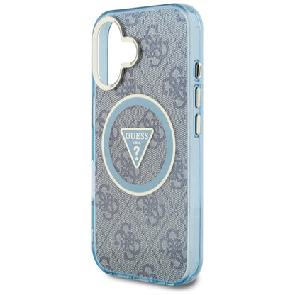 MagSafe Case for Apple iPhone 16, Guess, IML Glitter 4G Circle Triangle, Blue