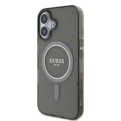 MagSafe Case for Apple iPhone 16, Guess, IML Glitter Circle, Black