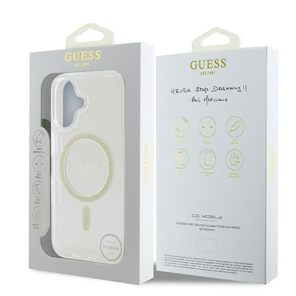 Θήκη MagSafe για Apple iPhone 16, Guess, IML Glitter Circle, Διάφανη