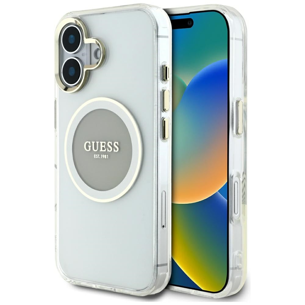 Θήκη MagSafe για Apple iPhone 16, Guess, IML Metal Colored Circle, Γκρι