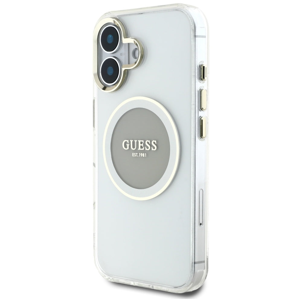 Θήκη MagSafe για Apple iPhone 16, Guess, IML Metal Colored Circle, Γκρι