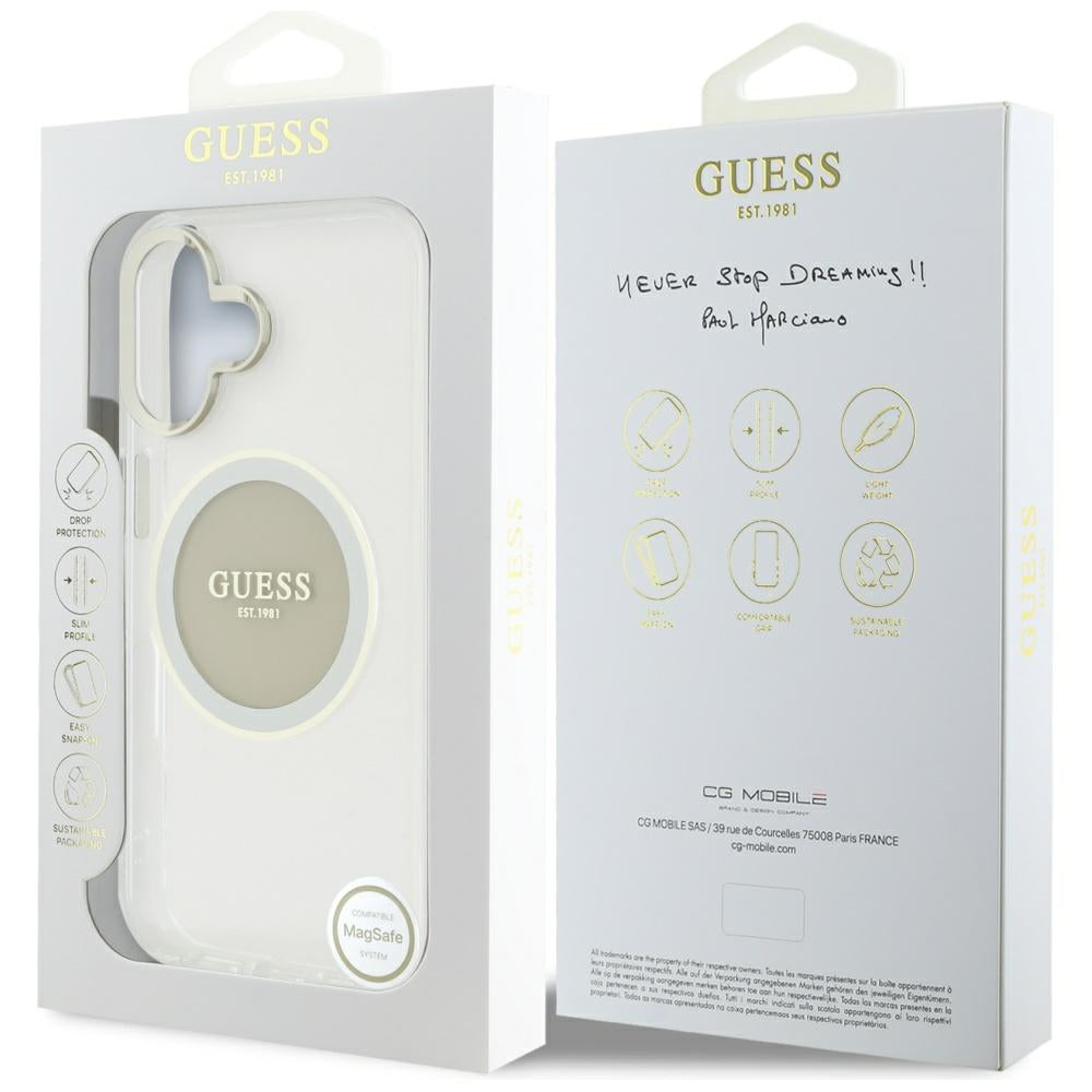 Θήκη MagSafe για Apple iPhone 16, Guess, IML Metal Colored Circle, Γκρι