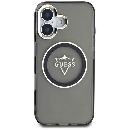 MagSafe Case for Apple iPhone 16, Guess, IML Metal Mountain Logo, Black