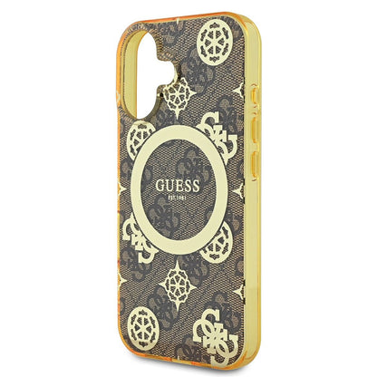 MagSafe Case for Apple iPhone 16, Guess, IML Peony On 4G Background, Brown