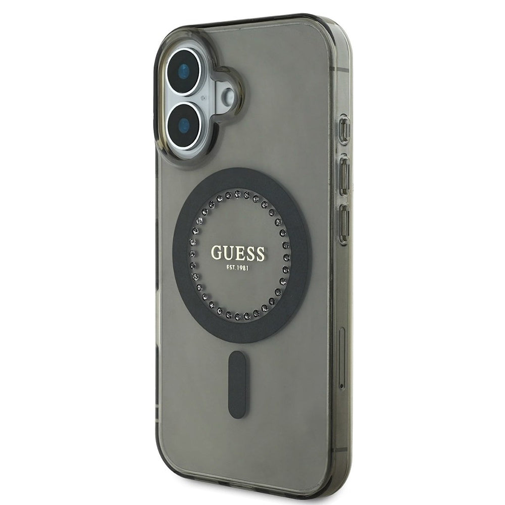 Θήκη MagSafe για Apple iPhone 16, Guess, IML Rhinestone, Μαύρη