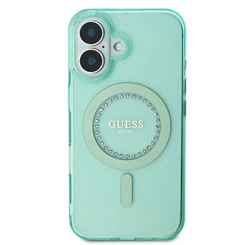 MagSafe Case for Apple iPhone 16, Guess, IML Rhinestone, Green
