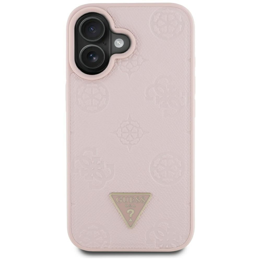 Θήκη MagSafe για Apple iPhone 16, Guess, Peony Grained Hot Stamp Triangle, Ροζ