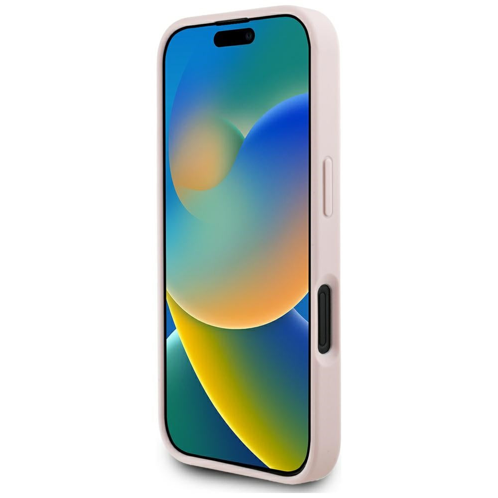 Θήκη MagSafe για Apple iPhone 16, Guess, Peony Grained Hot Stamp Triangle, Ροζ
