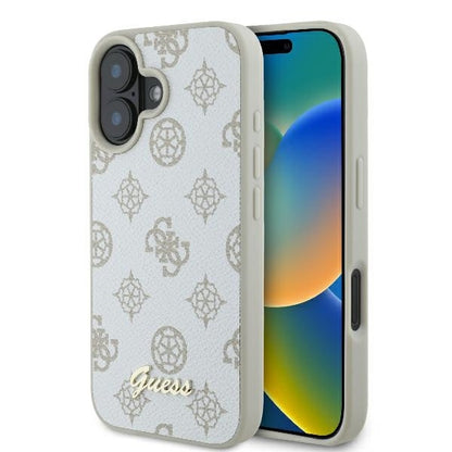MagSafe Case for Apple iPhone 16, Guess, Peony Script, White
